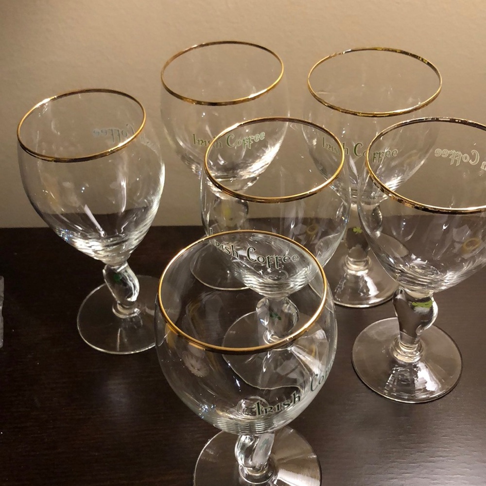 Elegant Gold-Rimmed Irish Coffee Glasses with Shsmrock Stem